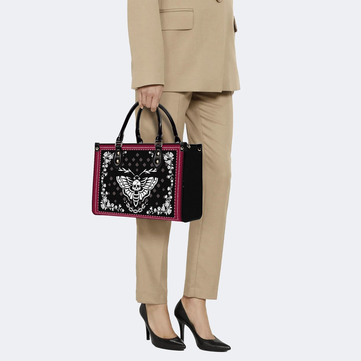White Death Moth Print - Leather Handbag