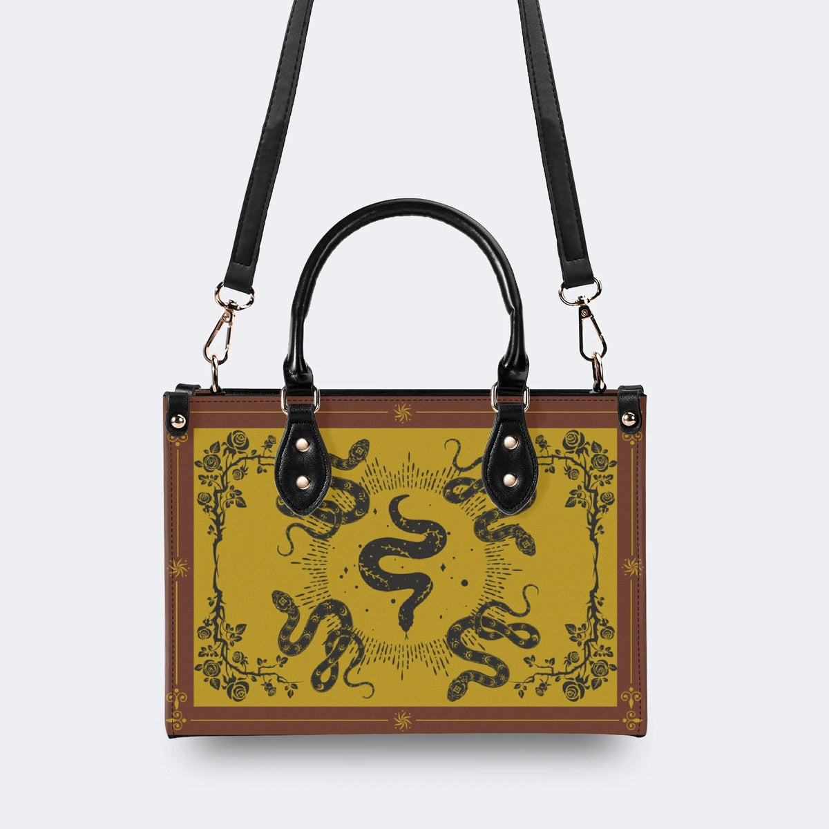 Inscribed Viper Print - Leather Handbag