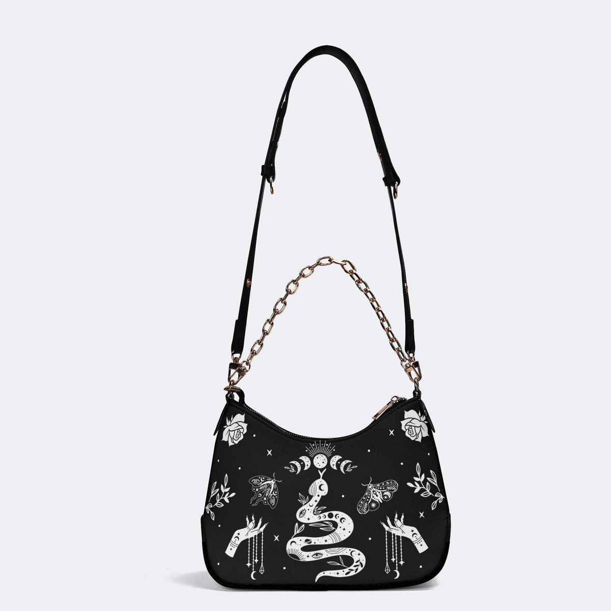 Snake And Beath Moth Print - Leather Crossbody Bag