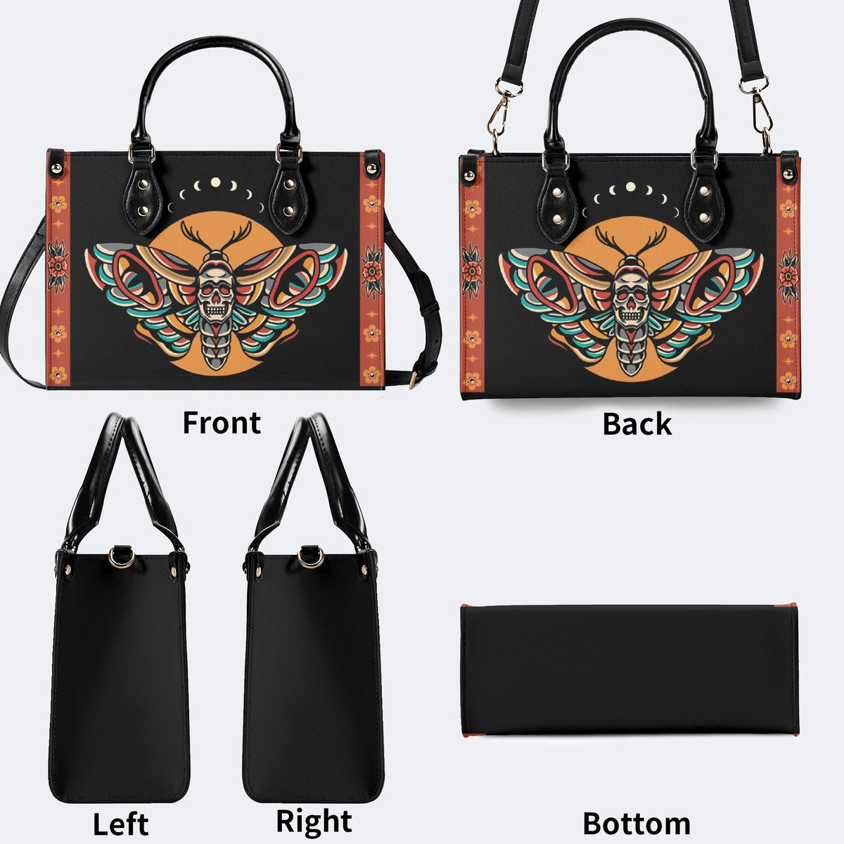 Traditional Death Moth Vintage Print - Leather Handbag