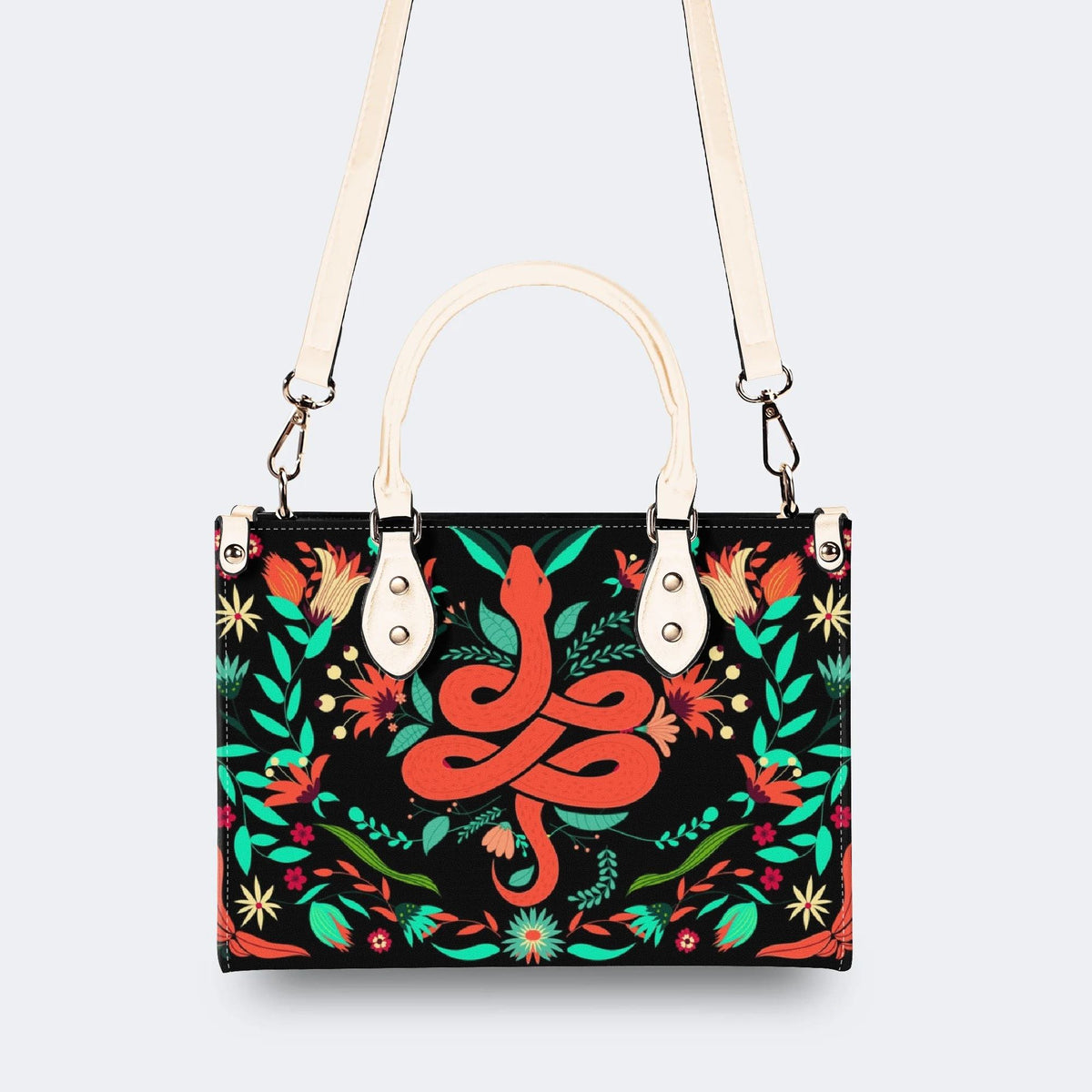 Red Snake Print - Leather Handbag