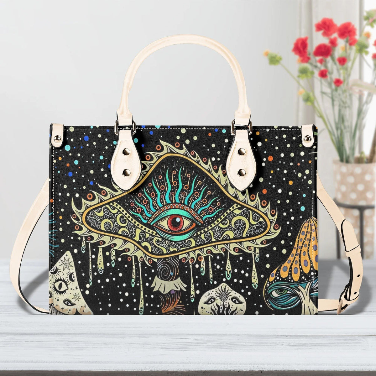 Retro Dark Mushroom Eyes Halloween Print - Handbag