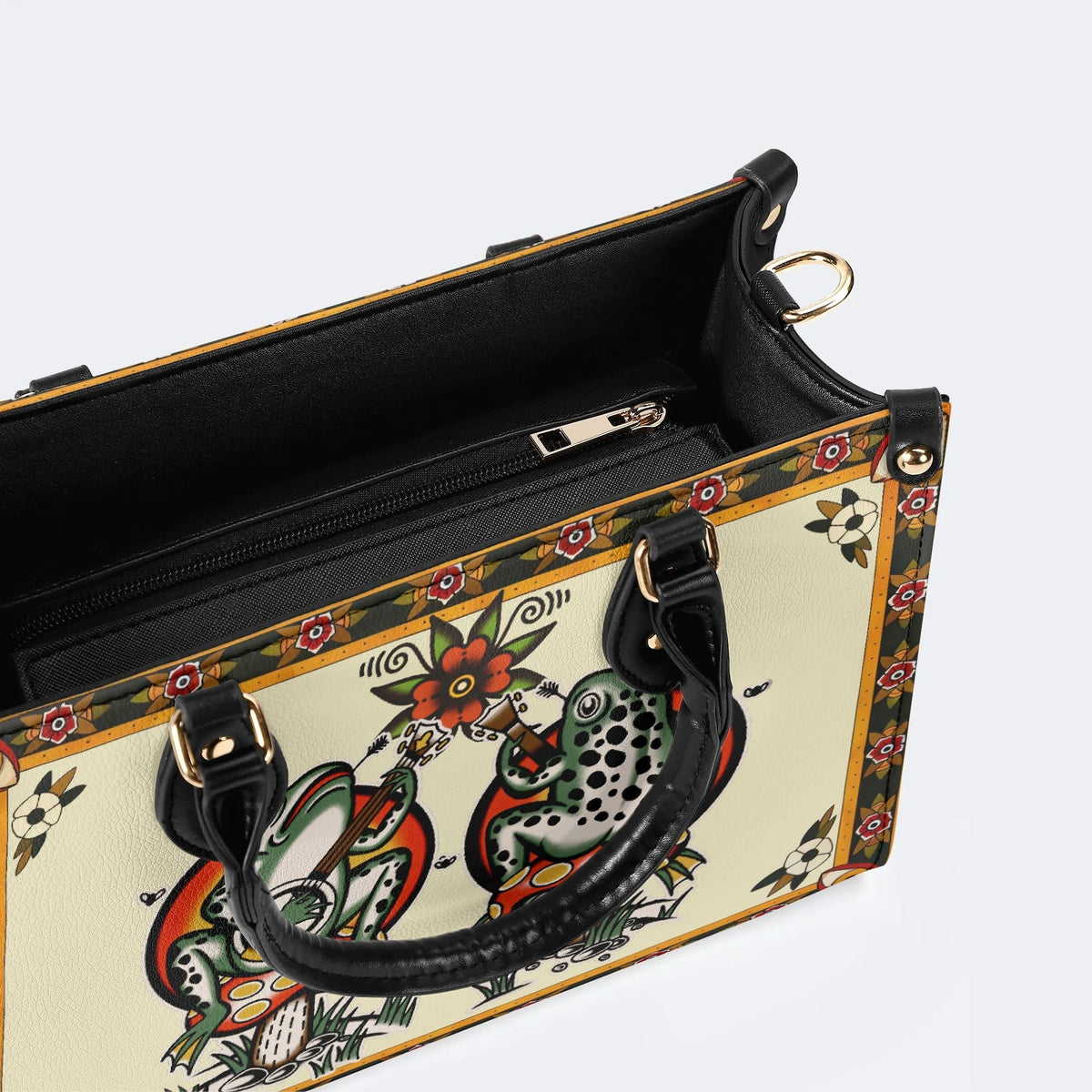 Old School Rock Frog Print - Leather Handbag