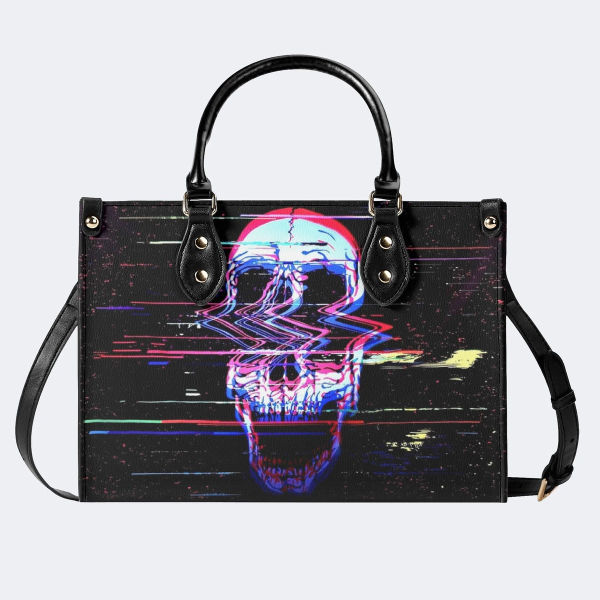 Distorted And Separated Skull - Leather Handbag