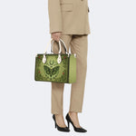Green Death Moth Floral Print - Leather Handbag