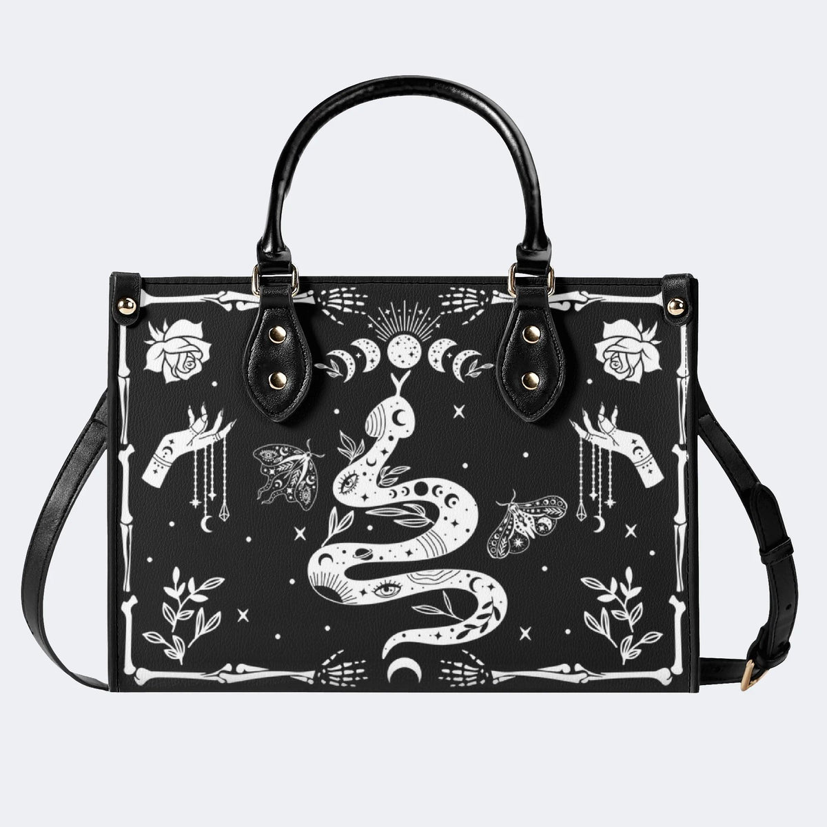 Snake And Beath Moth Print - Leather Handbag