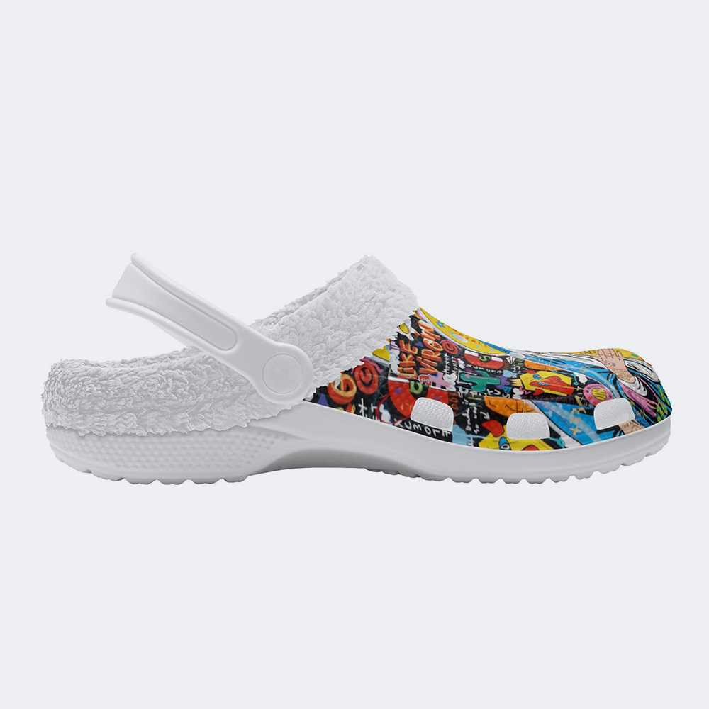 Unisex Christ Mary Graffiti Art Print - Fur Lined Slippers/Sandals