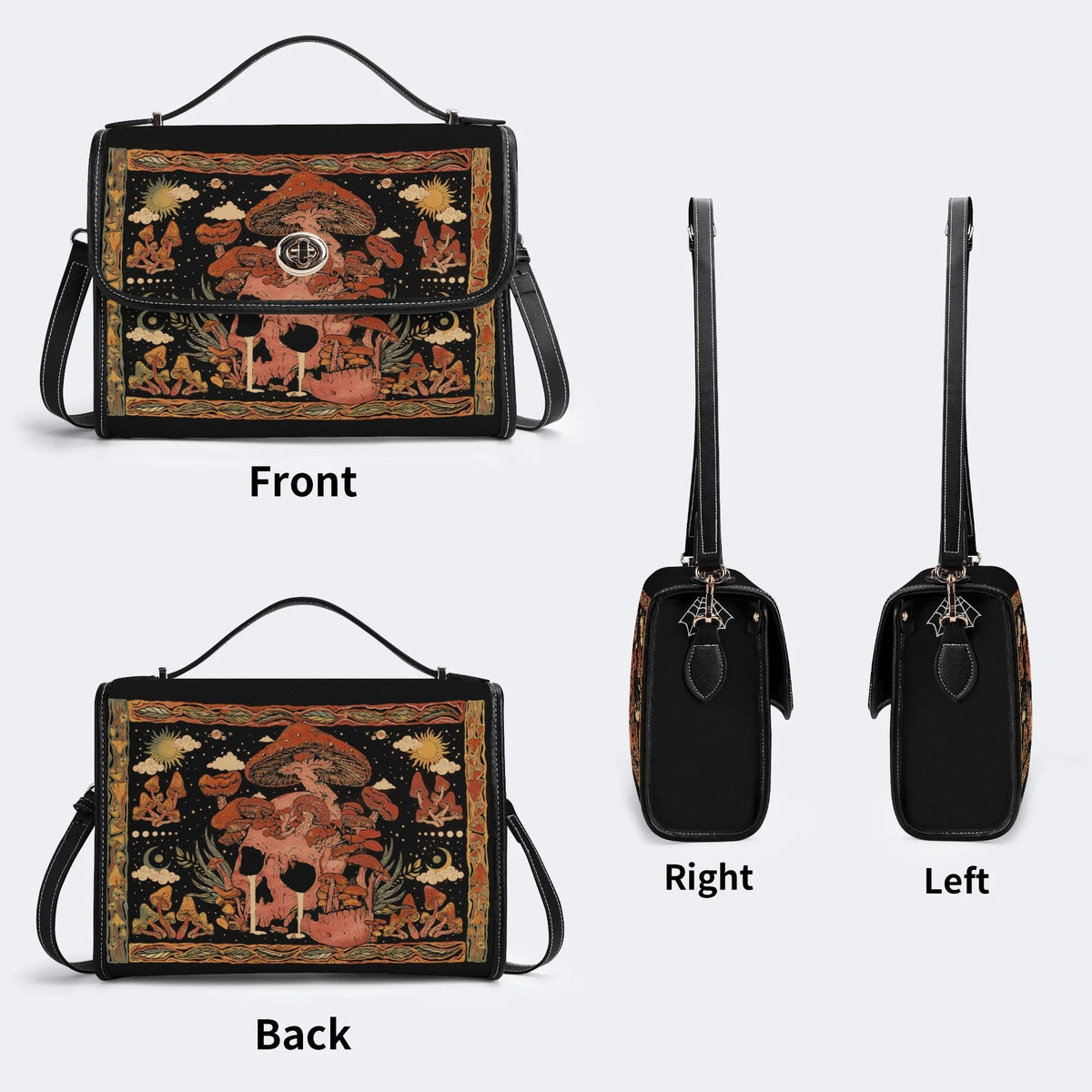 Mushroom Parasitic Skull - Leather Satchel Bag