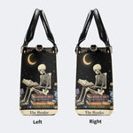 Skeleton Reading A Book Among Flowers - Leather Handbag