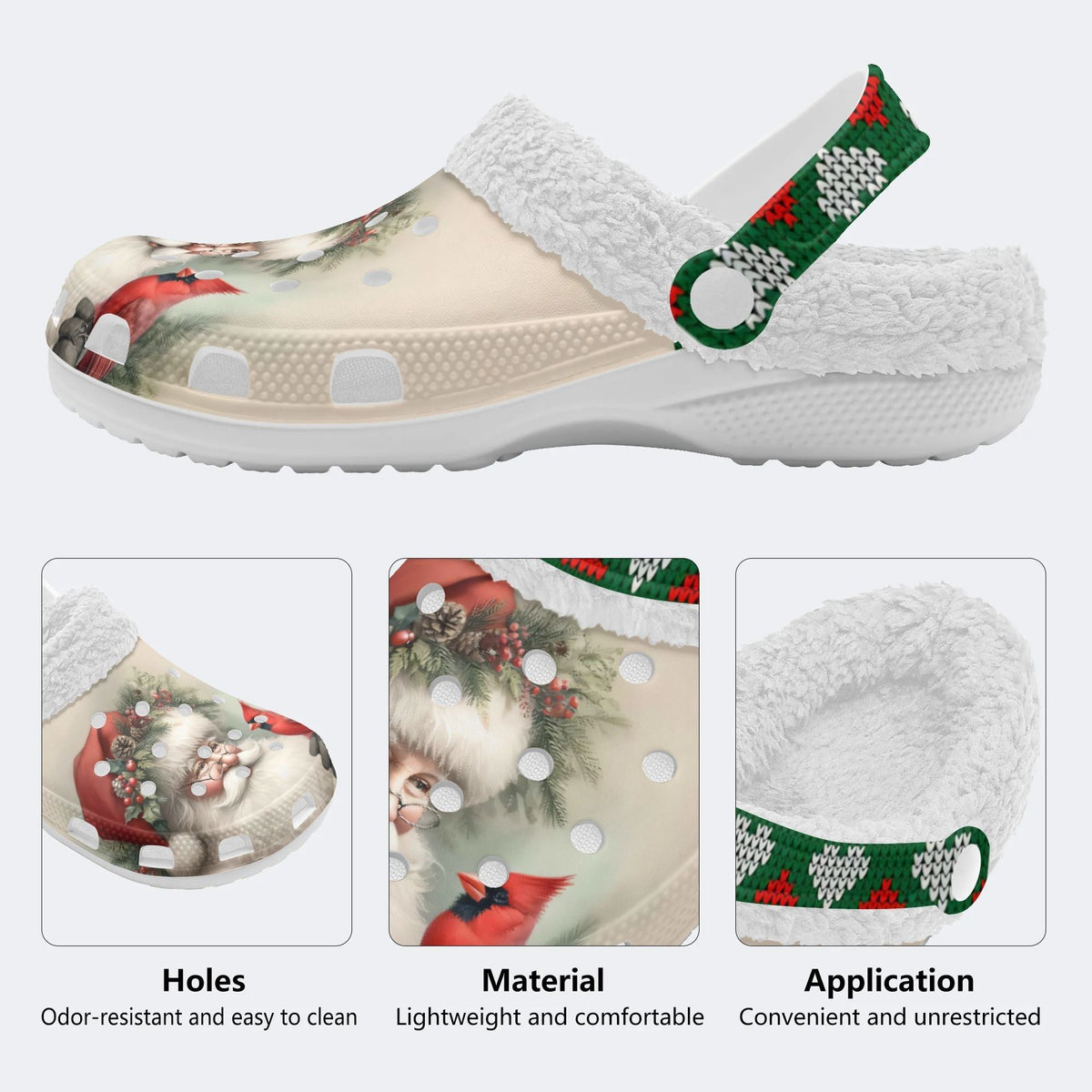 Funny Santa Claus Print - Fur Lined Slippers/Sandals