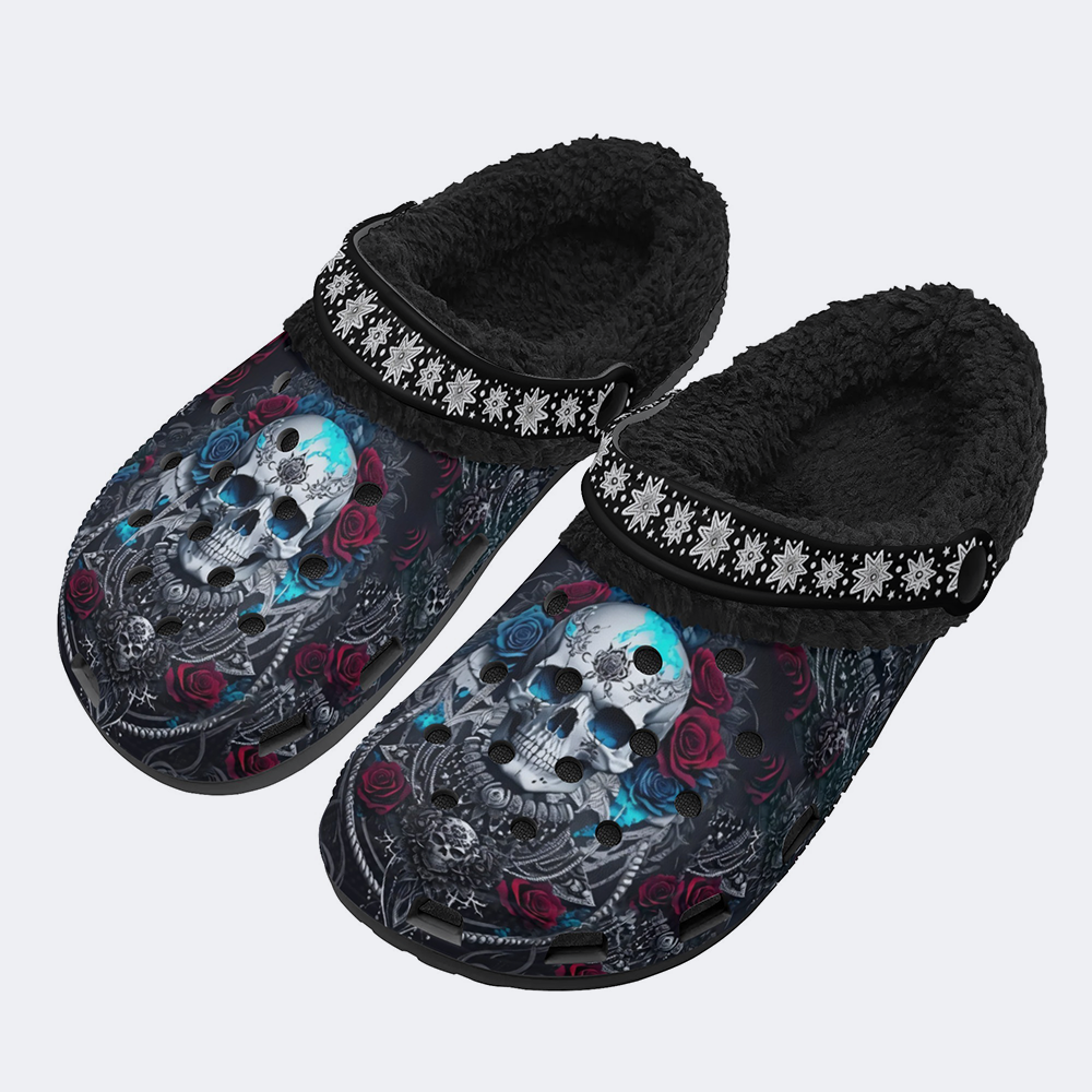 Skull&Flowers - Fur Lined Slippers/Sandals