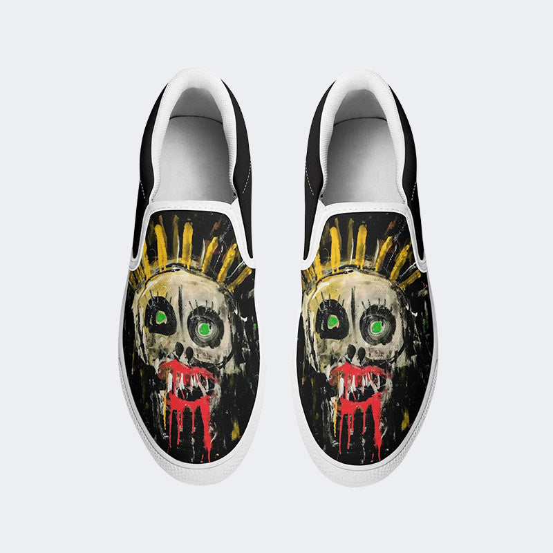 Unisex Graffiti Skull Print - Slip On Shoes