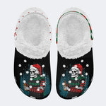 Horror Christmas Skull Print - Fur Lined Slippers/Sandals