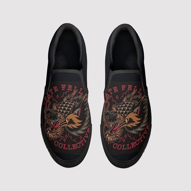 Dragon Print Slip On Shoes