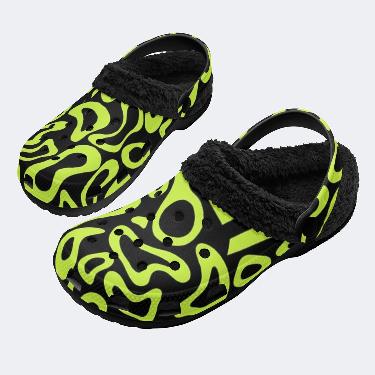 Abstract Lime Swirl Art - Fur Lined Slippers/Sandals