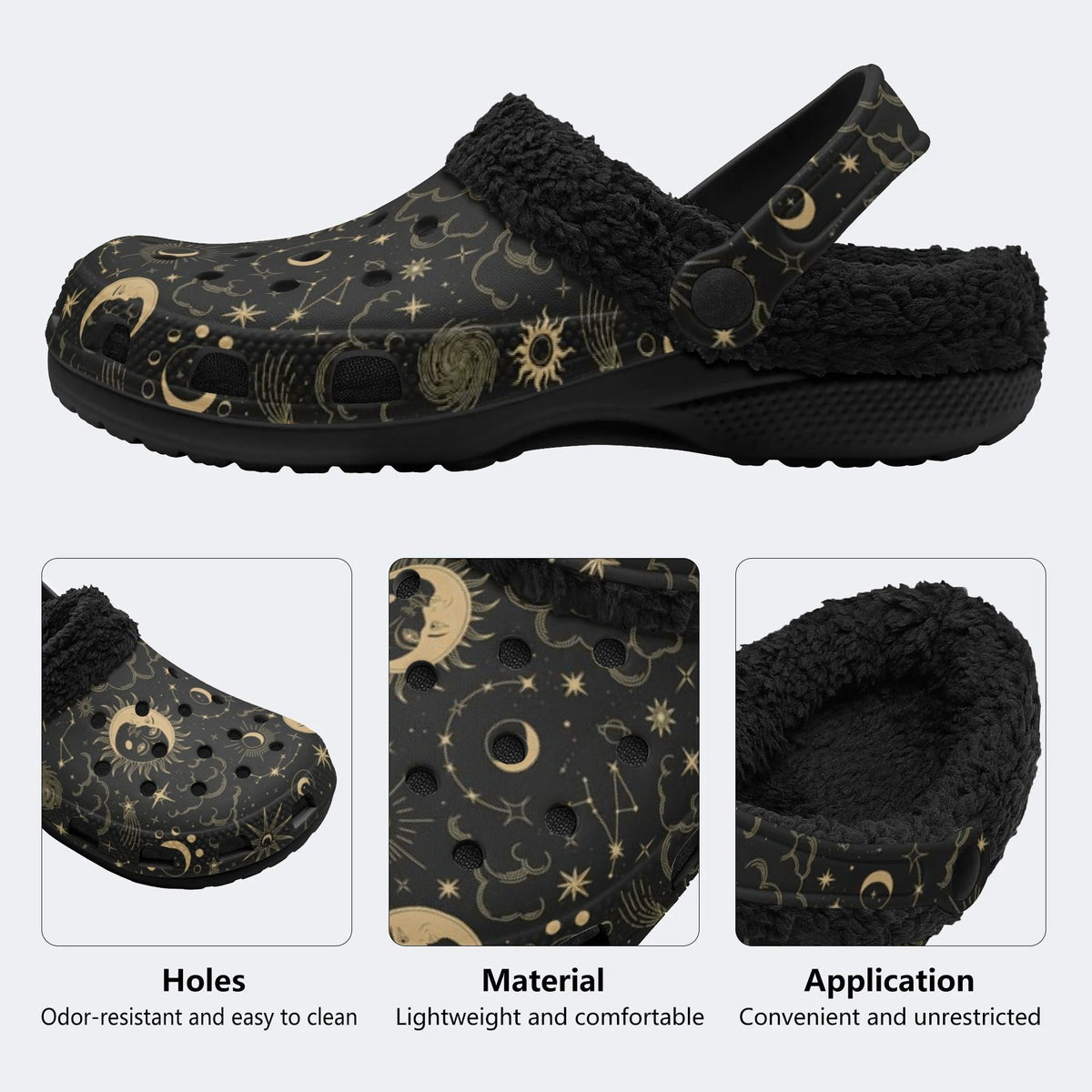 Gothic Sun Moon - Fur Lined Slippers/Sandals