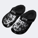 Unisex Black Metal Pinhead Print - Fur Lined Slippers/Sandals