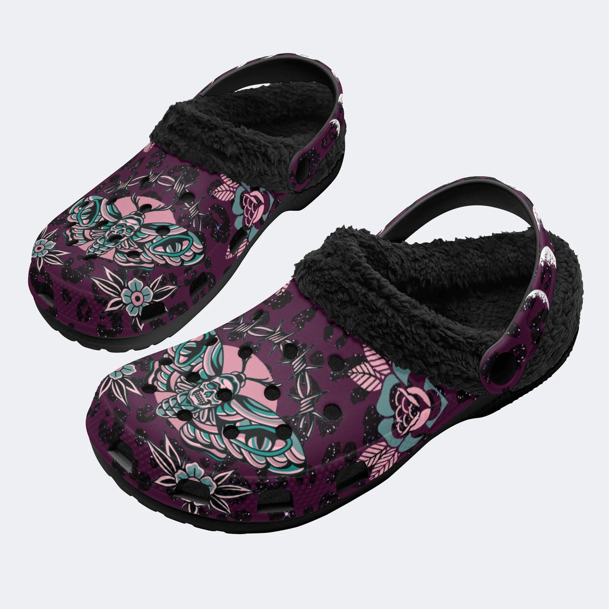 Classic Death Moth Print - Fur Lined Slippers/Sandals