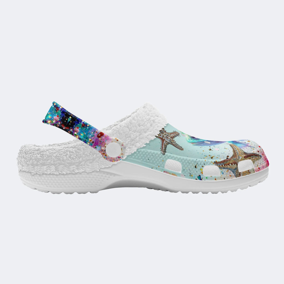 Colorful Fish And Starfish - Fur Lined Slippers/Sandals