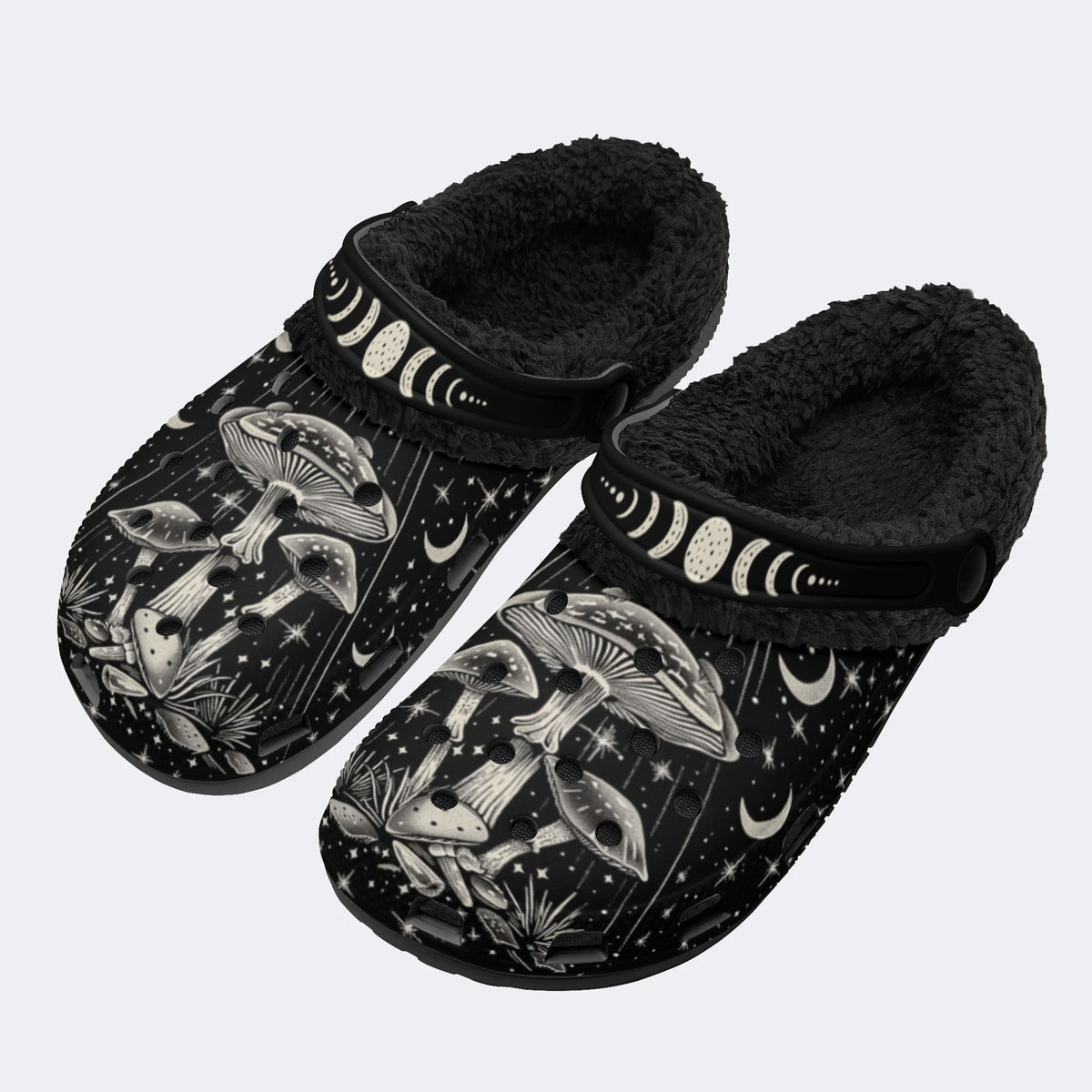 Retro Starry Sky Mushroom Print - Fur Lined Slippers/Sandals