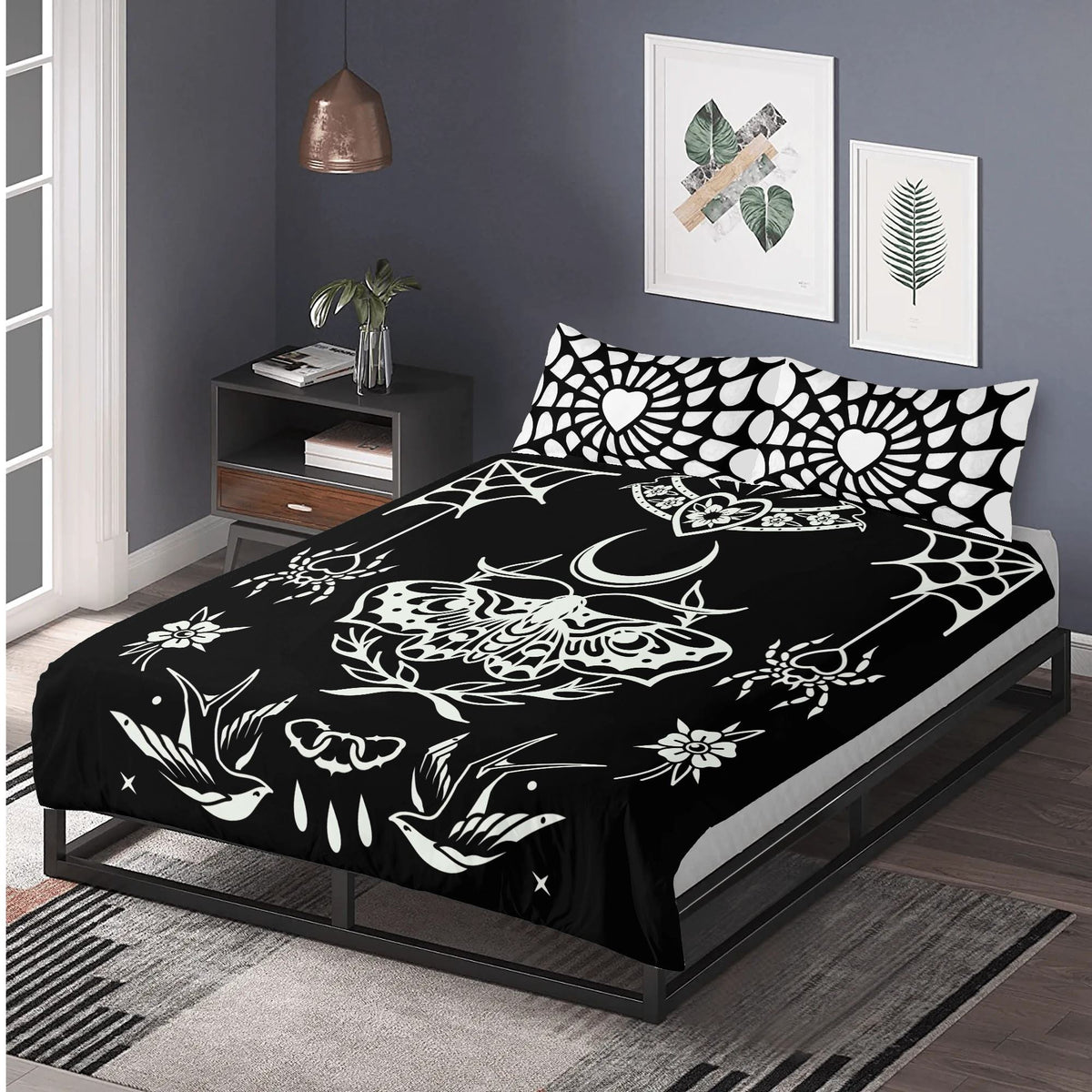 Dark Moth Gothic Print - Three Piece Bedding Set