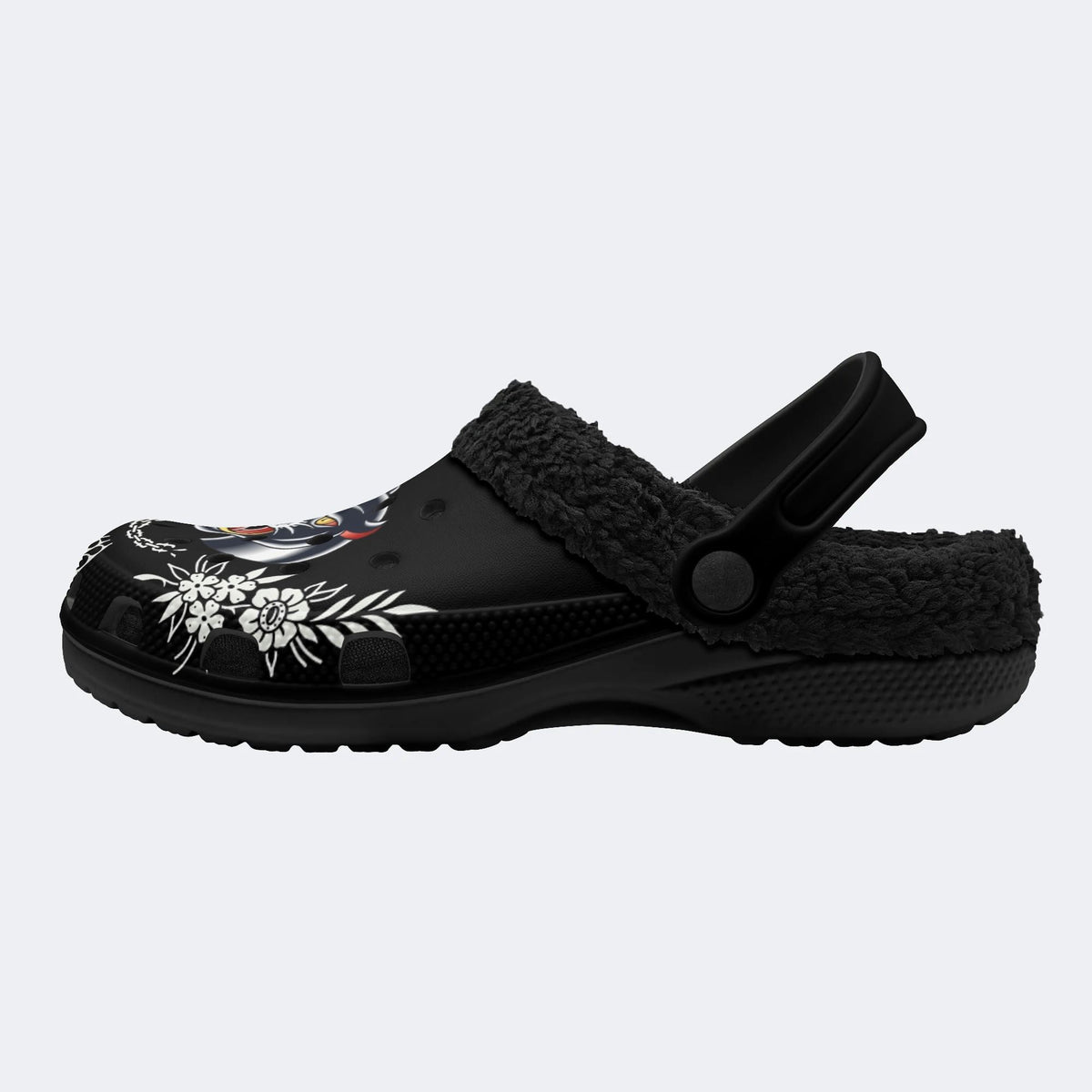 Angry Panther Print - Fur Lined Slippers/Sandals