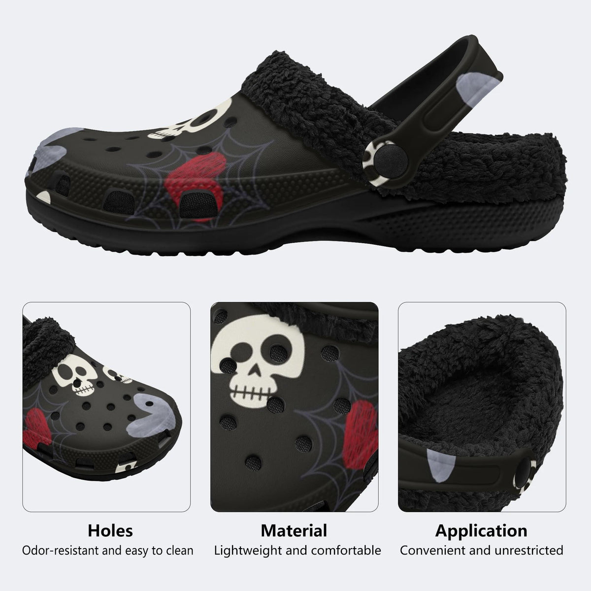 Skull Heart Web - Fur Lined Slippers/Sandals