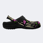 Spooky Skeleton Flower Art - Fur Lined Slippers/Sandals