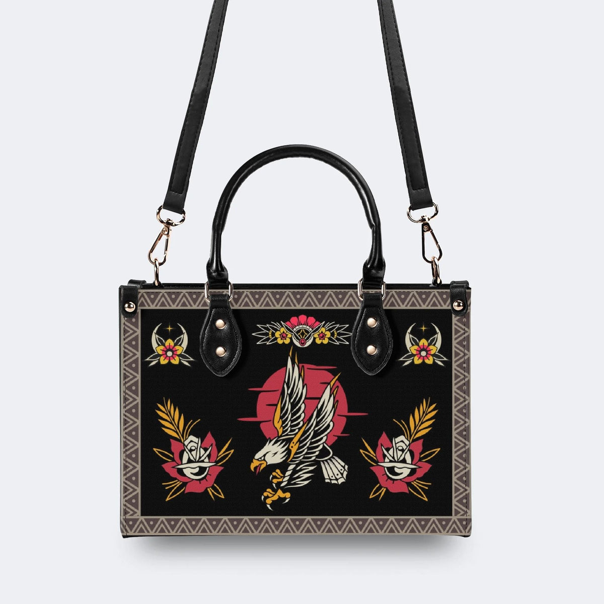Vintage Eagle Print - Leather Handbag