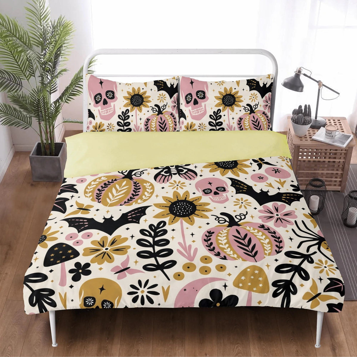 Folk Pumpkin Floral Art - Three Piece Bedding Set