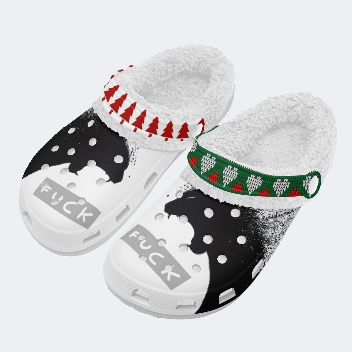 Angry Wolf Print - Fur Lined Slippers