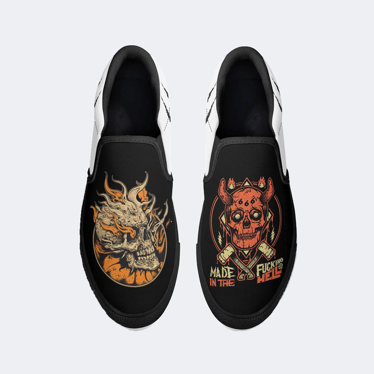 Unisex Horror Skull Print - Slip On Shoes