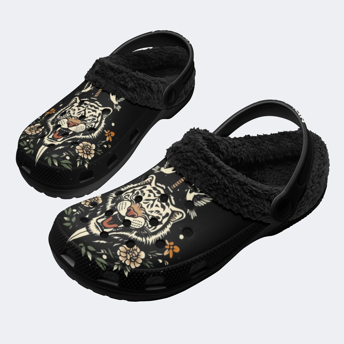 Personalized Name Sword And Tiger Print - Fur Lined Slippers/Sandals
