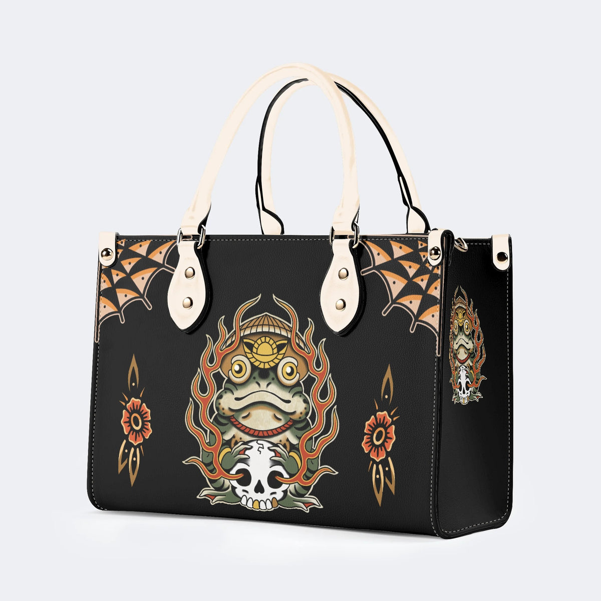 Japanese Style Frog Print - Leather Handbag