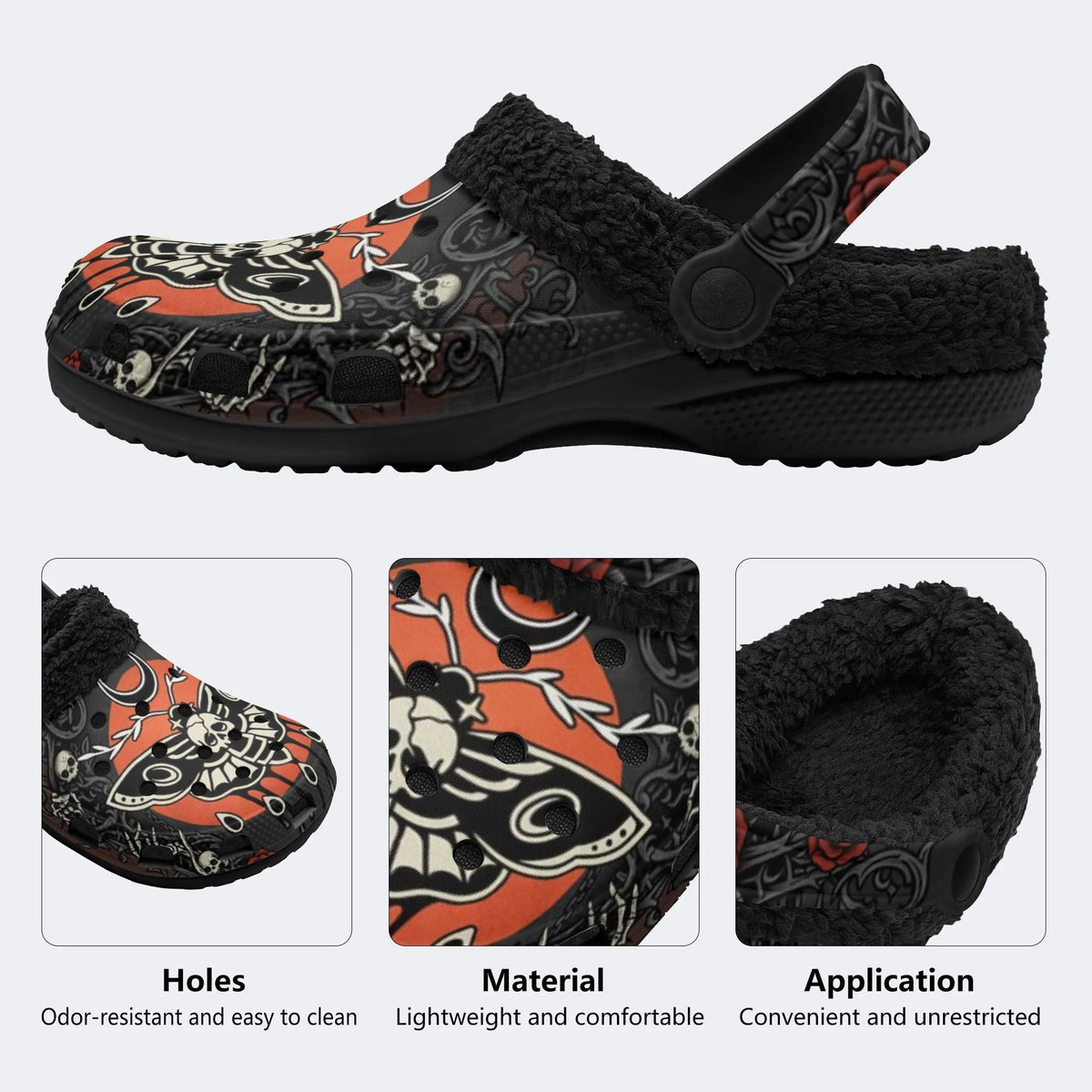 Moth Skull Rose - Fur Lined Slippers/Sandals