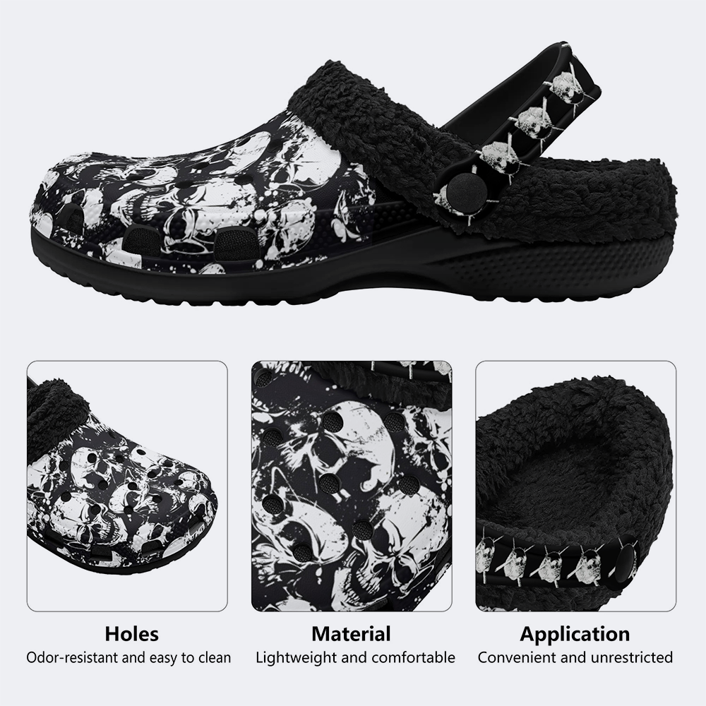 Horror Skull Print - Fur Lined Slippers/Sandals