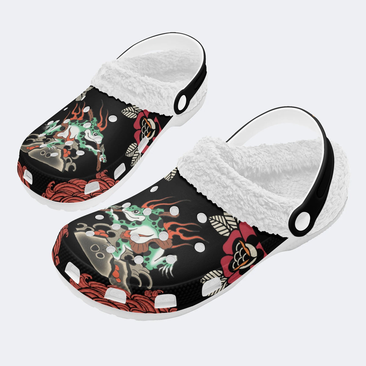 Japanese Samurai Frog Print - Fur Lined Slippers/Sandals