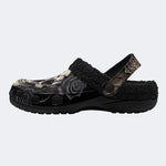 Gothic Skull Black Rose Thorn Vine - Fur Lined Slippers/Sandals