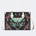 Green Moth In Mushroom Bush - Leather Handbag
