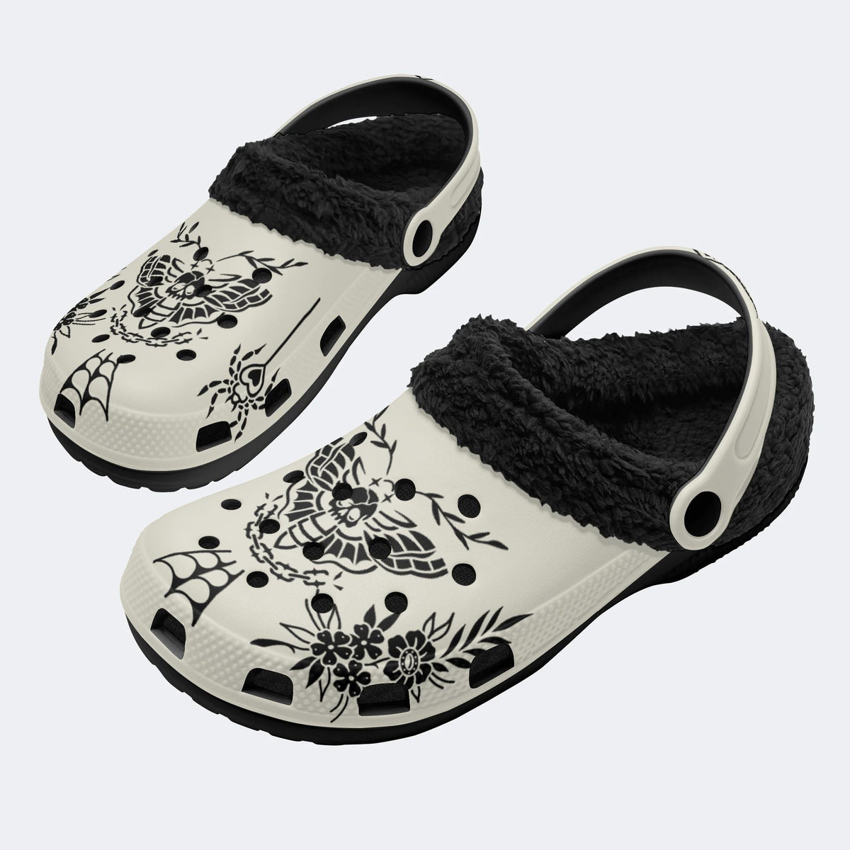 Classic Death Moth Print - Fur Lined Slippers/Sandals