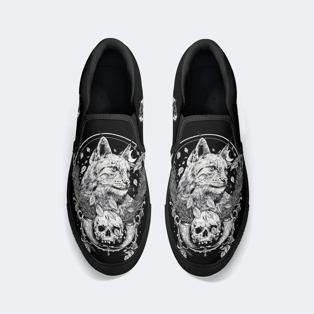 Unisex Moon&Leaf&Cat&Skull Print - Slip On Shoes