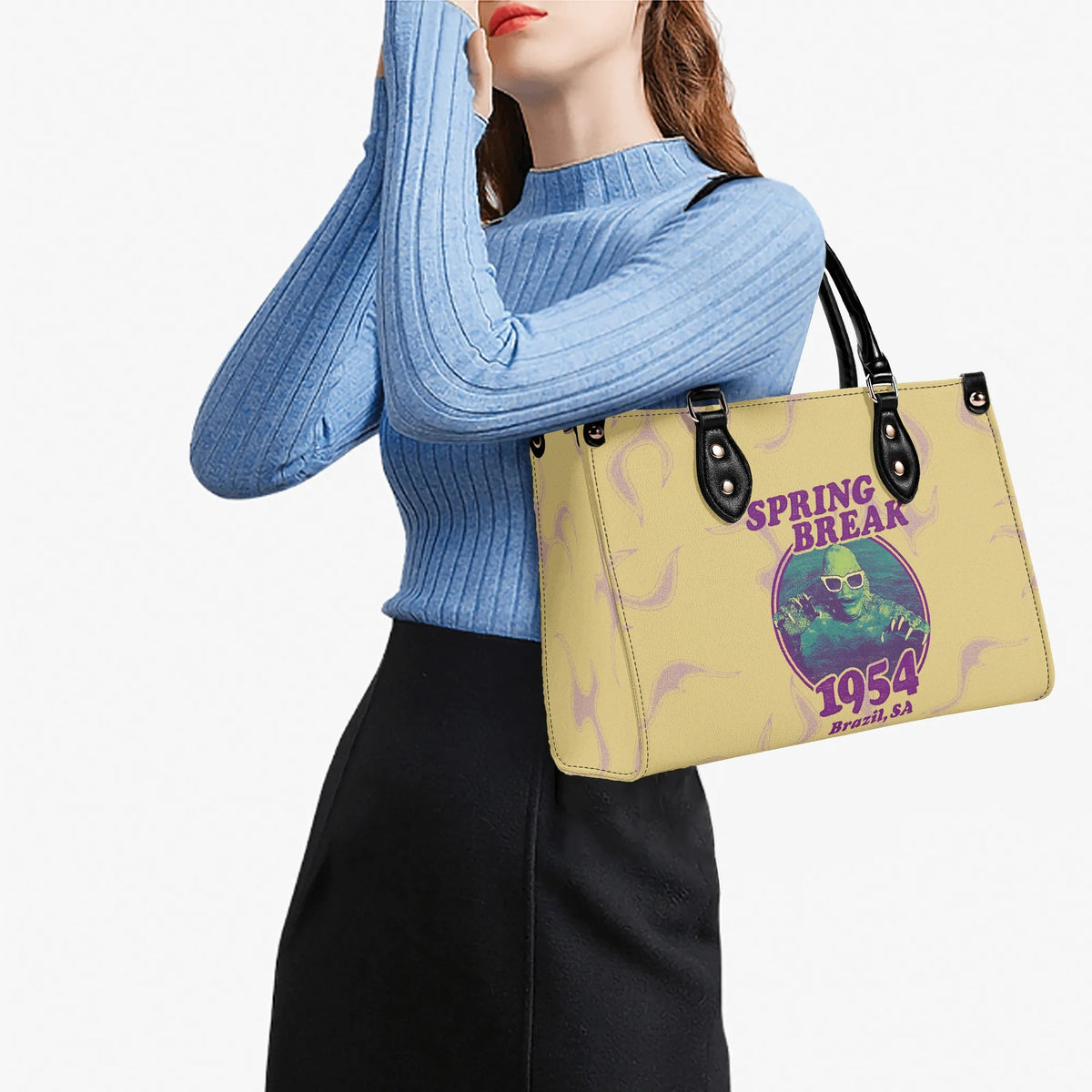 Horror Movies Print - Leather Handbag
