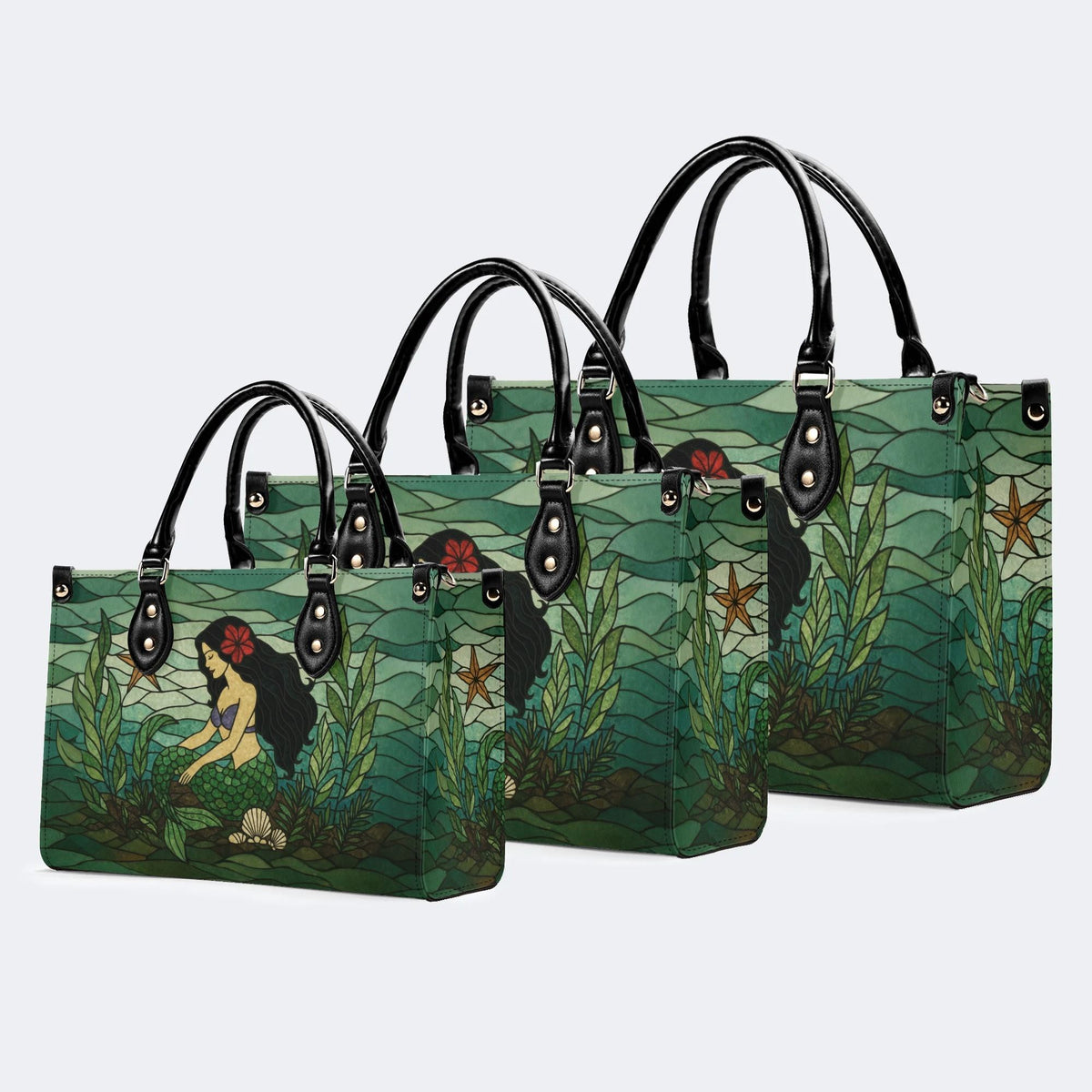 Mermaid Under The Sea - Leather Handbag