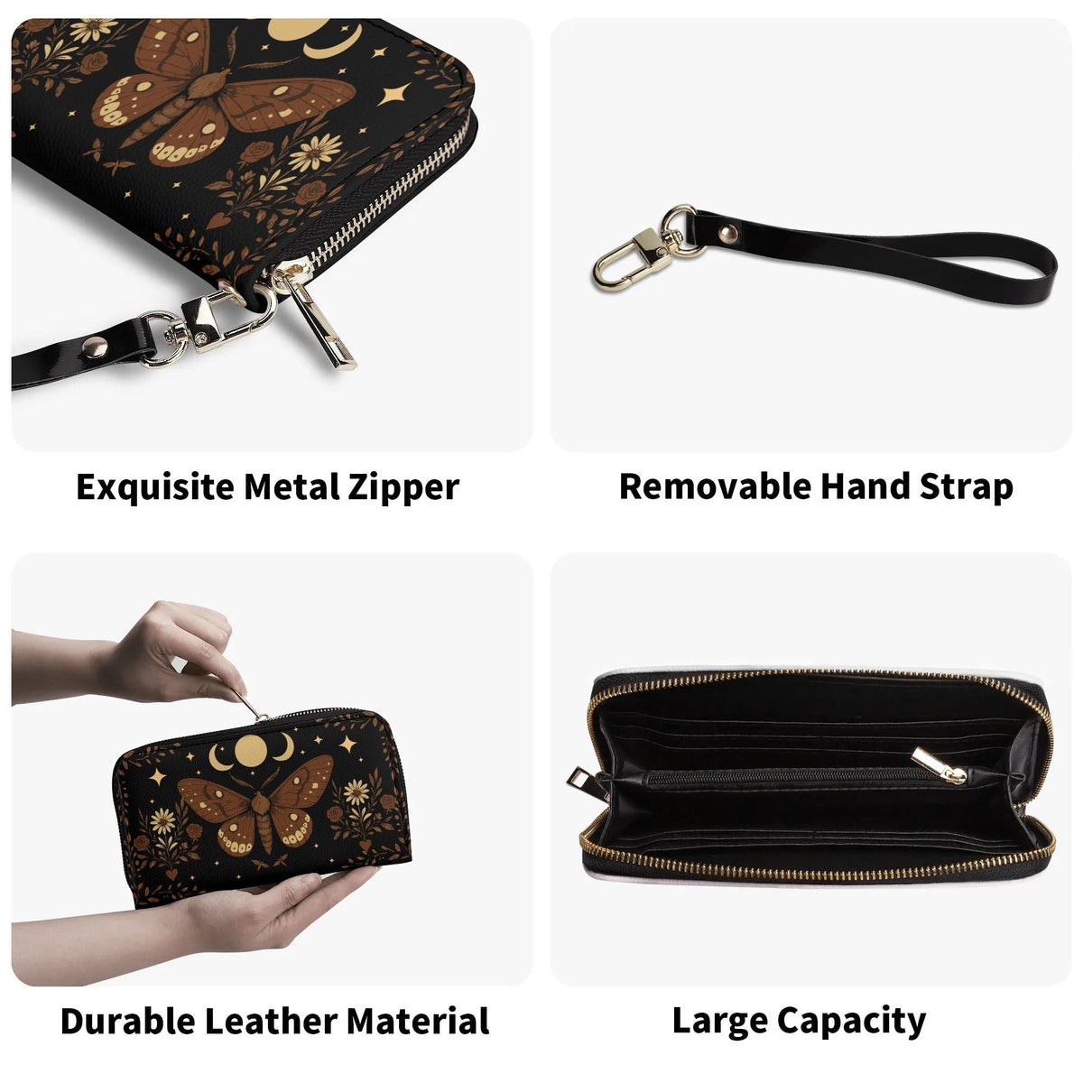 Moth And Moon Print - Leather Wallet
