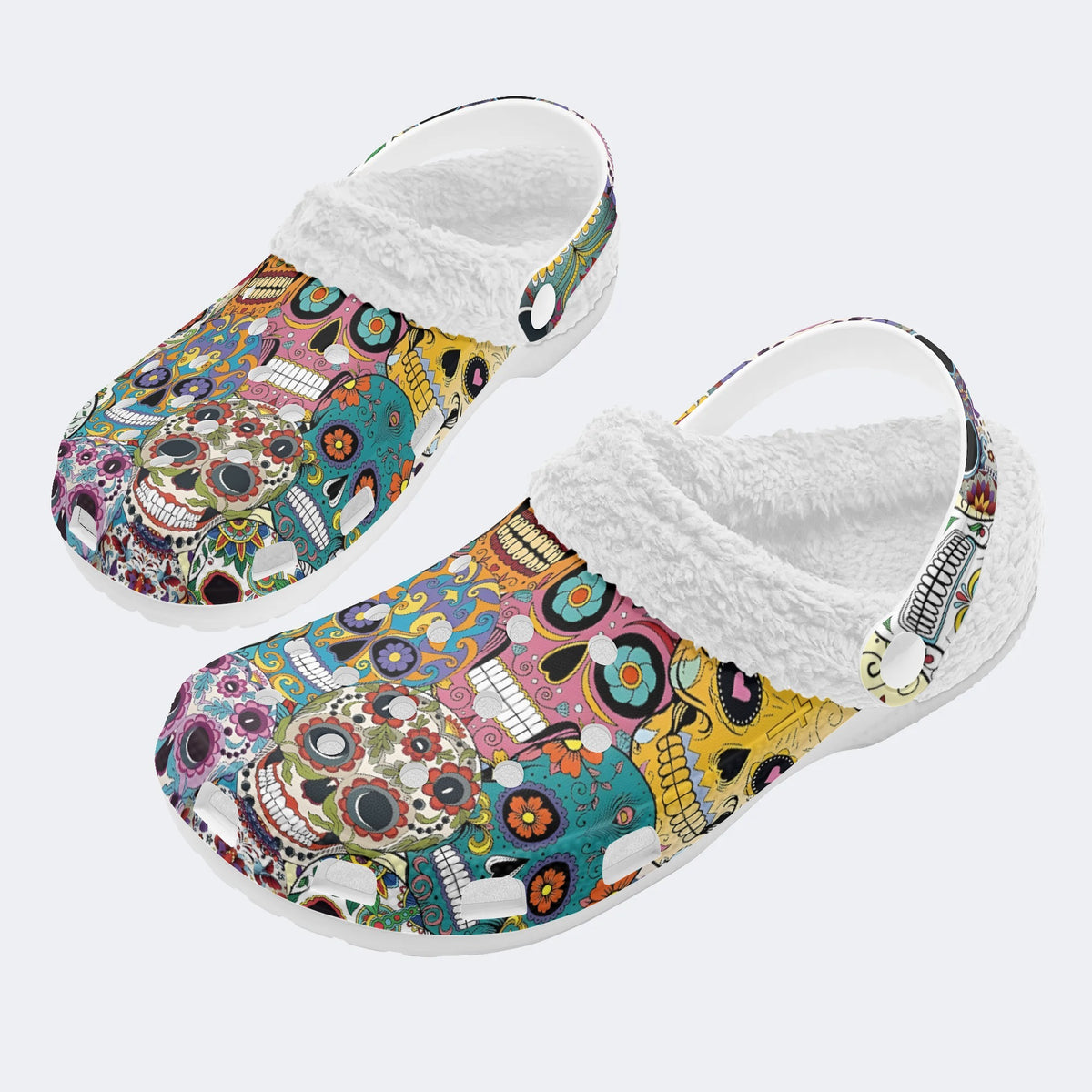 Unisex Skull Graffiti Art Print - Fur Lined Slippers/Sandals