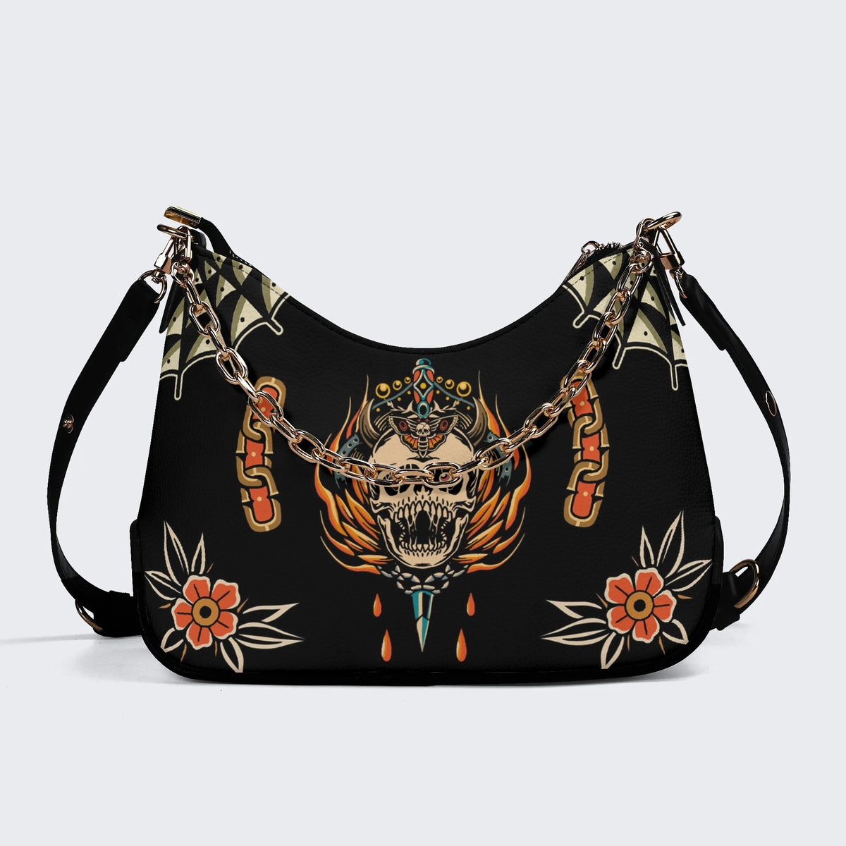 Death Moth&Skeleton Print - Leather Crossbody Bag