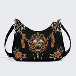 Death Moth&Skeleton Print - Leather Crossbody Bag