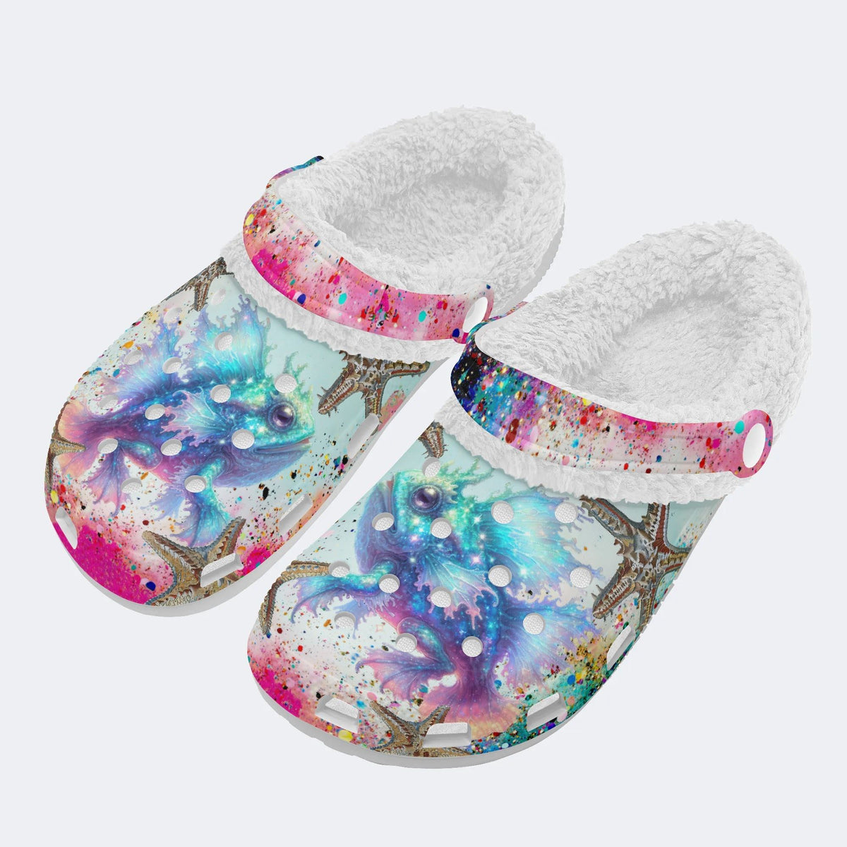 Colorful Fish And Starfish - Fur Lined Slippers/Sandals