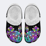 Trippy Mushroom Skull Print - Fur Lined Slippers/Sandals