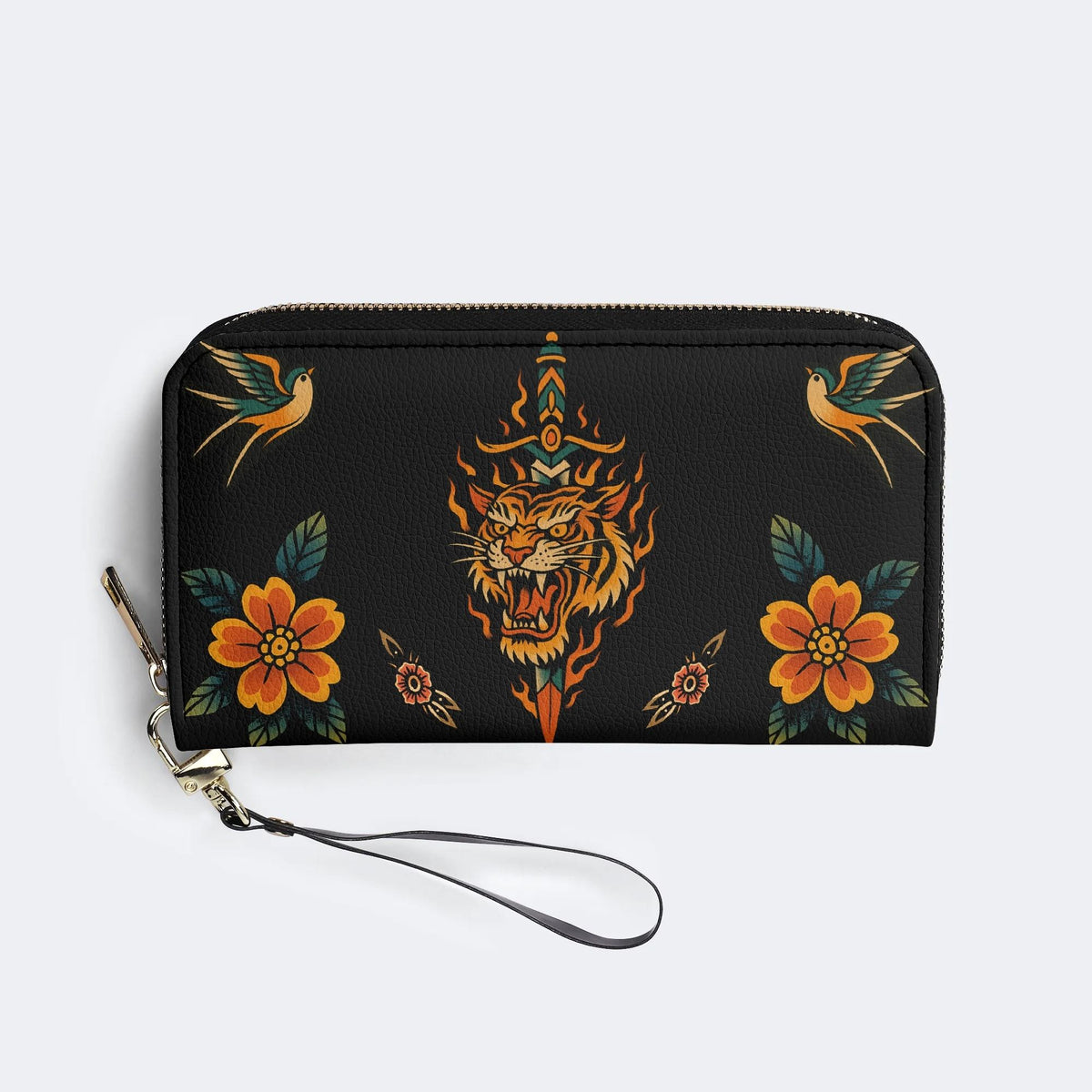 Old School Flame Tiger Print - Leather Wallet